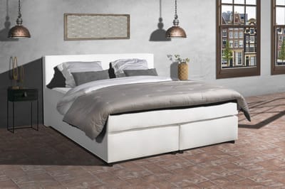 Anno 1588 - Boxspring Amsterdam - Pocketvering - Wit Lederlook - 90x200 cm - Inclusief Dekbed en Kussens