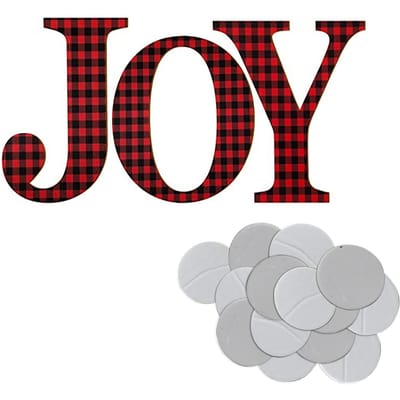 JOY Rood en Zwart Geruit Kerst Vrolijk Letter Logo Rood en Zwart Geruite Houten Decoratie black