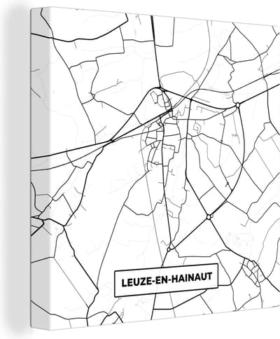 Canvas Schilderij Stadskaart – Plattegrond – België – Zwart Wit – Leuze en Hainaut – Kaart - 20x20 cm - Wanddecoratie