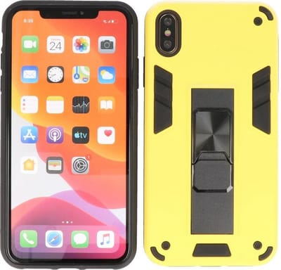 iPhone XS - iPhone X Hoesje - Tough Armor Hardcase - Telefoonhoesje Met Standfunctie - Bestcases Backcover - Geel