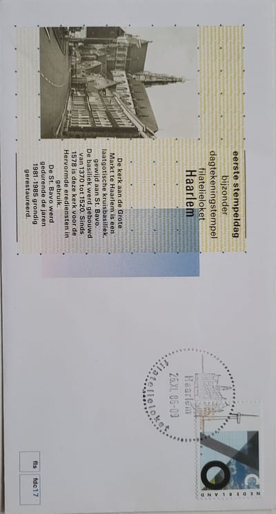 Envelop Haarlem St. Bavo kerk Grote Markt - eerste stempeldag 1986