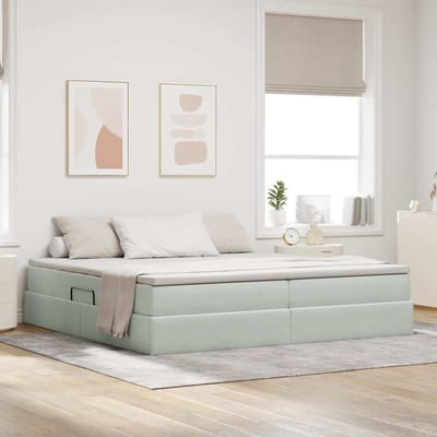 vidaXL - Opbergbed - met - matras - met - opslag - Lichtgrijs - 200 - x - 200 - cm - Fluweel