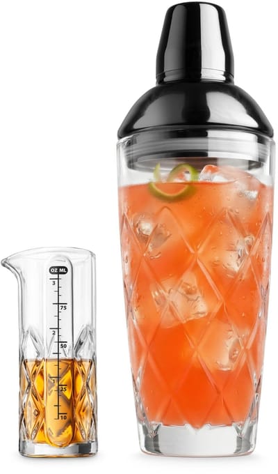 Dailygoods- Cocktailshaker Set 700ml - Yarai-patroon - Maatjigger - Antislip Grip - Roestvrij Stalen Deksel - Lekvrij en Schokbestendig - Mixology Set