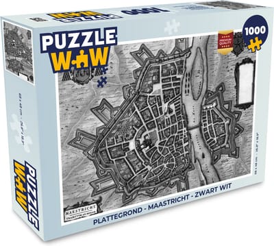 Puzzel Plattegrond - Maastricht - Zwart Wit - Legpuzzel - Puzzel 1000 stukjes volwassenen - Stadskaart