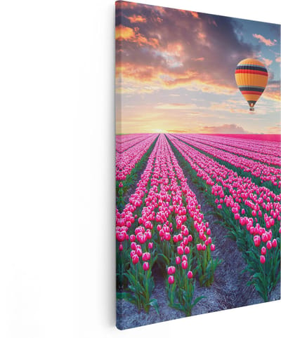 Artaza Canvas Schilderij Tulpen - 20x30 cm - Klein - Muurdecoratie Bloemenveld - Wanddecoratie Woonkamer - Kamer Accessoires Luchtballon