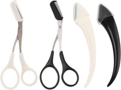 2pcs Eyebrow Combs Scissors met Eyelashes - 2pcs Crescent Eyebrow Trimming Knives - Eyebrow Trimming Set met Comb - Eyelash Epilator - Eyebrow Trimming en Shaping Tools voor Schone Wenkbrauwen.