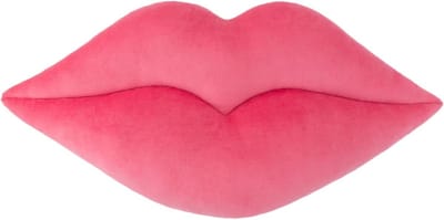 3D lip kussen 30 x 61 cm – zacht decoratief kussen in velours – roze sierkussen voor bank, bed en stoel