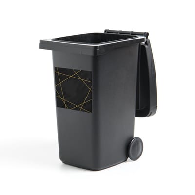 Container sticker Goud - Geometrisch patroon van gouden lijnen op een zwarte achtergrond Klikosticker - 40x40 cm - kliko sticker - weerbestendige containersticker