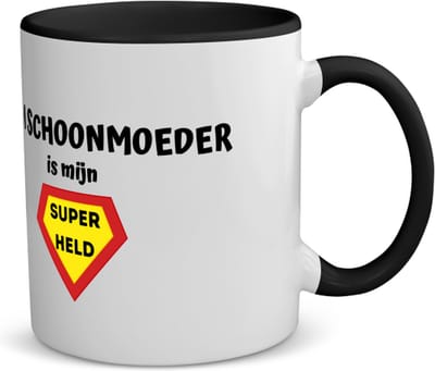 Akyol - mijn schoonmoeder is mijn superheld koffiemok - theemok - zwart - Schoonmoeder - super schoonmoeder - moeder cadeautjes - moederdag - verjaardag - geschenk - kado - 350 ML inhoud