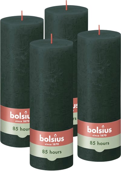 Bolsius - Rustieke Stompkaarsen - 4 stuks - Groen - 19cm - 85 branduren