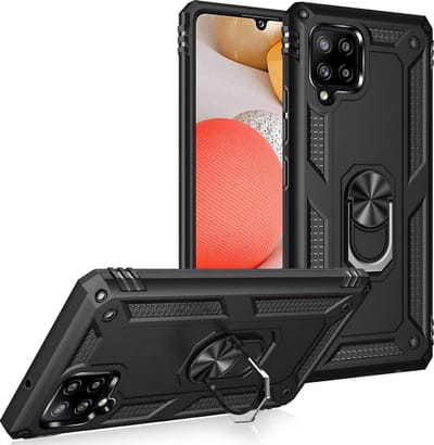 HB Hoesje Geschikt voor Samsung Galaxy A42 5G Zwart - Anti-Shock Hybrid Armor Back Cover - Hoes met Kickstand Ring