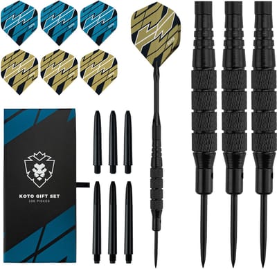 KOTO - Converter Brass Giftset 6 Sets Darts Flight 100 Micron (55 mm + 8 -6 mm) - 6 softtips - 3 steeltips - 21 Shafts Rubber O Ringen