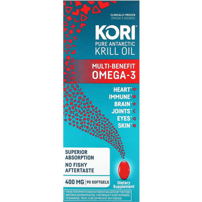 Kori, pure Antarctische krillolie, multipotente omega-3, 400mg, 90 softgels