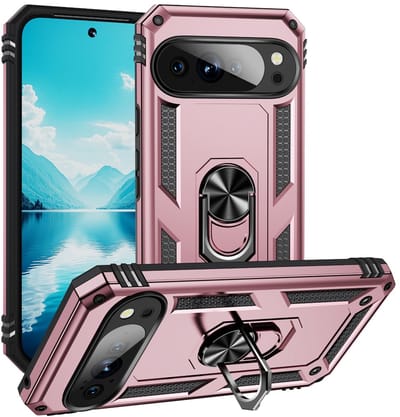MobyDefend Hoesje - Geschikt voor Google Pixel 10 Pro XL - Pantsercase Met Draaibare Ring - Rosé