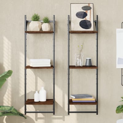 vidaXL - Wandschappen - 3-laags - met - stangen - 2 - st - 30x25x100 - cm - bruineiken