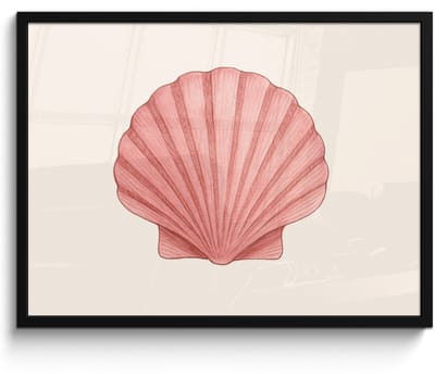 Poster in lijst - Fotolijst 70x50 cm - Posters - Schelp - Roze - Ribbels - Posterlijst zwart - Decoratie - Wanddecoratie woonkamer - Muurdecoratie slaapkamer