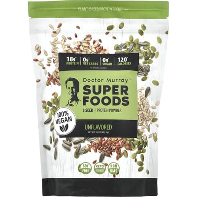 Dr. Murray's, Superfoods, 3 Zaden Eiwitpoeder, Pompoen + Lijnzaad + Zonnebloem, Zonder smaak, 16 oz (453,5 g)
