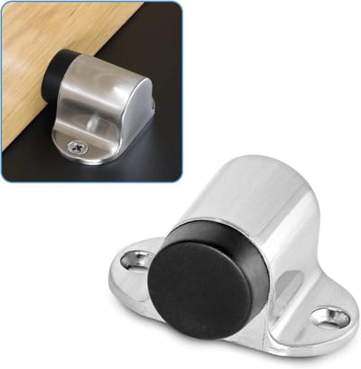 Vloer deurstopper - Zware deurstop - Muren beschermen - Rubberen bumper - 27 mm hoog - Geborsteld nikkel