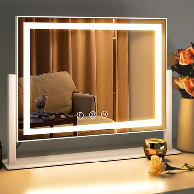 Verlichte Make-up Spiegel met 3 Lichtstanden, Draaibare Tafelspiegel met Aanraakfunctie, Perfect Cadeau voor Vrouwen en Moeders
