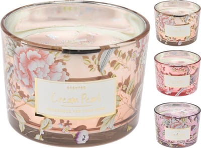 Geurkaars - in glas met bloemen - 8 cm - geurkaarsen - kerst - kerstverlichting - per 2 stuks