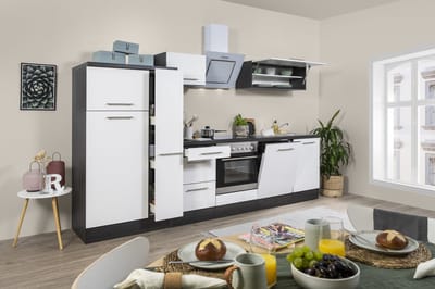 Goedkope keuken 310 cm - complete keuken met apparatuur Amanda - Eiken grijs/Wit - soft close - keramische kookplaat - vaatwasser - afzuigkap - oven - spoelbak