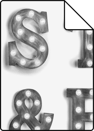 Proefstaal ESTAhome behang houten licht letters zwart en wit - 26.5 x 21 cm - 138849-S