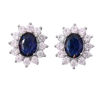 Clip oorbellen Leonora blauw zirkonia zilverkleur