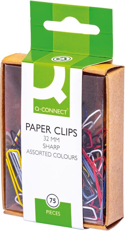 Q-CONNECT papierklemmen | 32 mm | doos van 75 stuks | ophangbaar | geassorteerde kleuren.