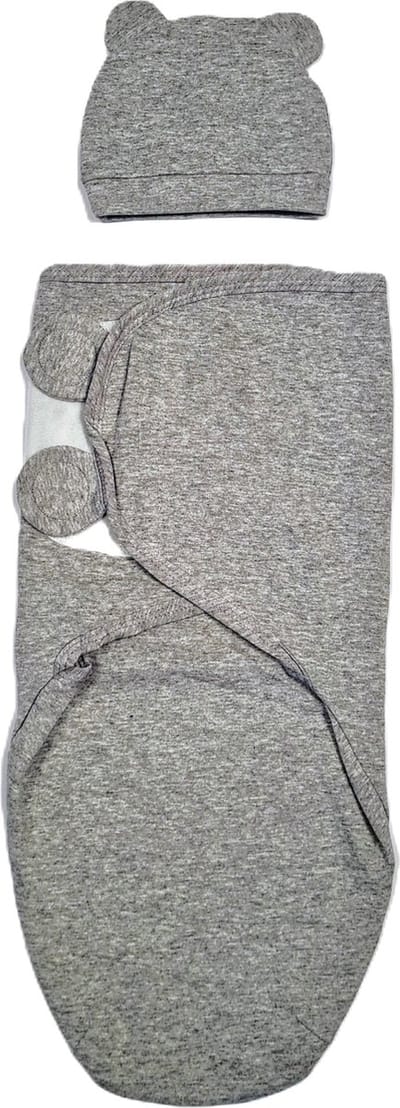 THINGS-TO-BUY Inbakerdoek – met los Mutsje – Grijs – 0-3 maanden – 100% Katoen – Omslagdoek Slaapzak – Kraamcadeau – Baby – Newborn
