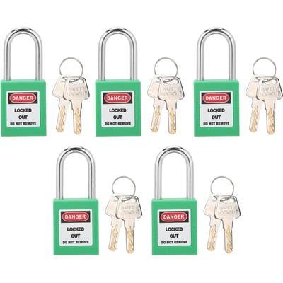5 Sets 38mm Hangslot Lockout Tagout Slijtvast met 10 Sleutels Beschrijfbaar Label voor Machinebouw groen