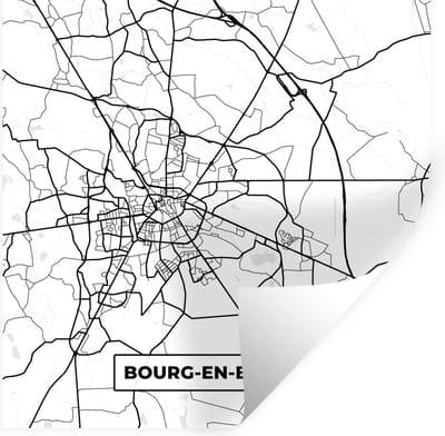 Muurstickers - Sticker Folie - Frankrijk - Bourg-en-Bresse - Plattegrond - Stadskaart - Kaart - Zwart wit - 100x100 cm - Plakfolie - Muurstickers Kinderkamer - Zelfklevend Behang XXL - Zelfklevend behangpapier - Stickerfolie