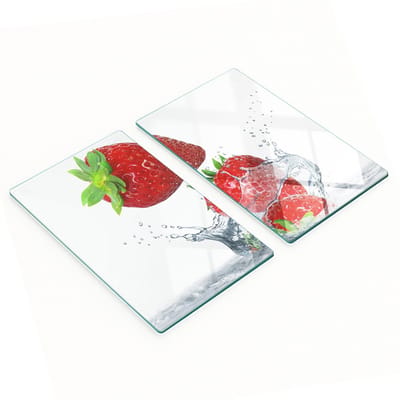 Keukenplanken van gehard glas met aardbeien- en watermotief, 2x30x52 cm