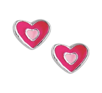 YO&NO - Oorbellen - Zilver - Oorknoppen - Hart - Roze - 6/4,8mm - Kinderen - Zilver 925