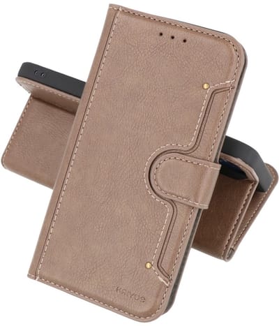 KAIYUE - Luxe Portemonnee Hoesje - Pasjeshouder Telefoonhoesje - Wallet Case - Geschikt voor iPhone 12 Pro Max - Grijs