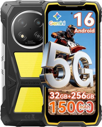 Blackview ROCK 2 Pro Robuuste Smartphone 5G - Gemini AI - 32GB RAM - 256GB ROM - 6.67 inch 120Hz - 15000mAh - IP68/IP69K - Android 16 Robuuste Telefoon - NFC - GPS - OTG - Geel