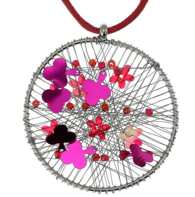 Behave - Ketting rood roze ronde hanger met lovertjes - 40 cm