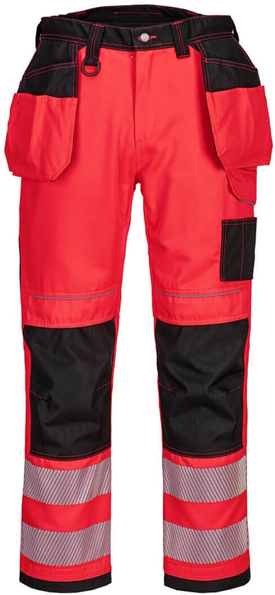 Portwest PW3 Hi-Vis Werkbroek met Holster Pockets T501 - Rood/Zwart - 28