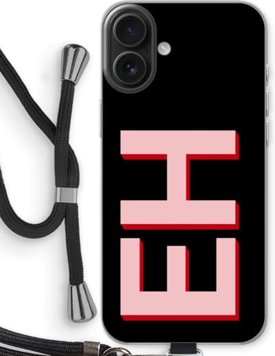 Gepersonaliseerd - Case Company® - Hoesje met koord geschikt voor iPhone 16 Plus hoesje met Koord - Monogram - Telefoonhoesje met Zwart Koord - Bescherming aan alle Kanten en Over de Schermrand