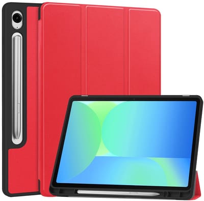 Hoesje - Geschikt voor Samsung Galaxy Tab S10 FE - Dun & Stevig - Hard Cover Case - Trifold Bookcase Hoes - Met Uitsparing Geschikt voor S Pen - Hardcover Book - Tablethoes - Rood