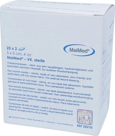 MaiMed non-woven steriele gaascompressen 5cm x 5cm per 2 stuks steriel verpakt 25x2