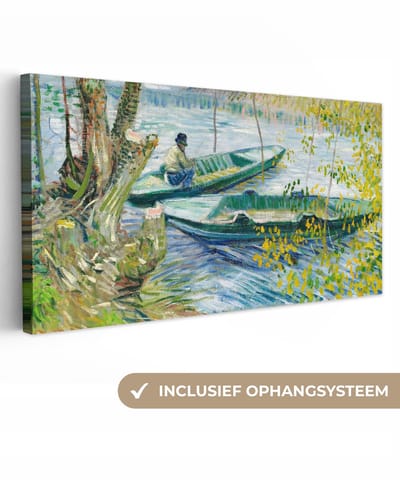 Canvas schilderij 40x20 cm - Wanddecoratie Vissen in het voorjaar - Vincent van Gogh - Muurdecoratie woonkamer - Slaapkamer decoratie - Kamer accessoires - Schilderijen op canvas