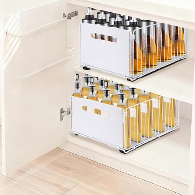 Onderbouw Organizer - Schuiflade Keukenrek - Keuken Opbergen - Koolstofstaal Constructie - 38 x 25 x 19 cm - Wit