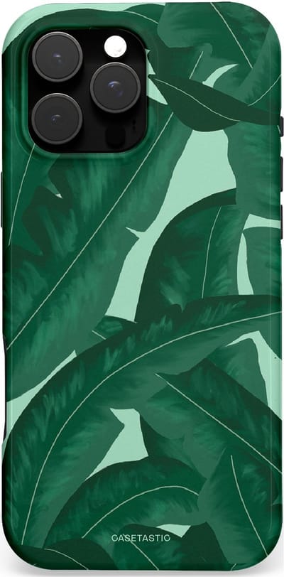 Casetastic Hoesje Geschikt voor Apple iPhone 16 Pro Max Magsafe - Stijlvolle Beschermende Duo-layer Case - Bananen Bladeren Jungle