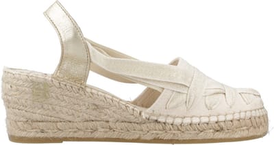 Dames espadrille van ruw katoen met sleehak en linten | TRACY-CZ