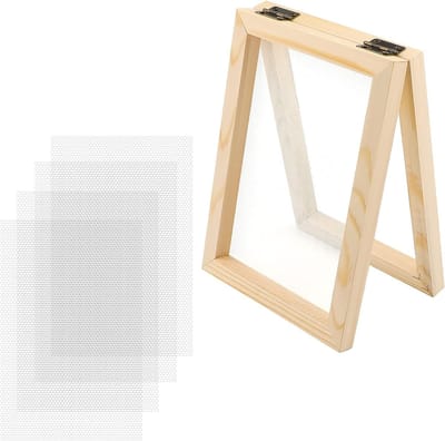 5-delige set voor het maken van papier van hout met mallen, gaasframe en gedroogde bloemen voor ambachtelijke creaties