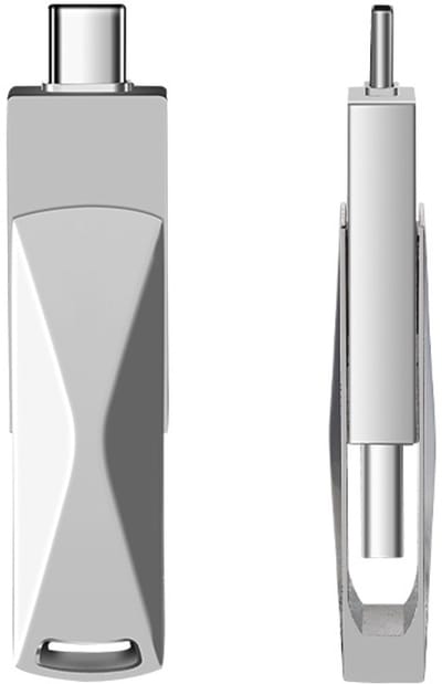 USB - Dubbele Type-C- en USB 2.0-poorten - Metalen behuizing - Opslagapparaat voor Type-C, Android en pc - 8 GB - USB 2.0 - Zilver