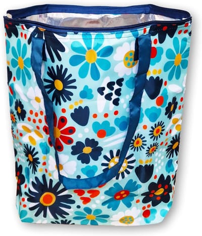 Thijox - Herbruikbare Opvouwbare Koeltas 25L - Lichtgewicht, Duurzaam, Aluminium Binnenzijde, Ideaal voor Boodschappen, Strand, Camping, Blauwe Daisy