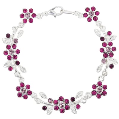 Behave - armband bloemen zilverkleur - fuchsia accenten - romantische look