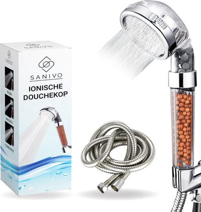 Waterbesparende Douchekop Ionische Douchekop incl. Doucheslang - Douchefilter - Waterfilter - Handdouche - met Mineraalstenen - Douchekop met Slang – Transparant – Incl. Doucheslang