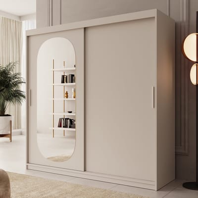 Meubella - Kledingkast Bodhi - Beige - 200 cm - Met spiegel